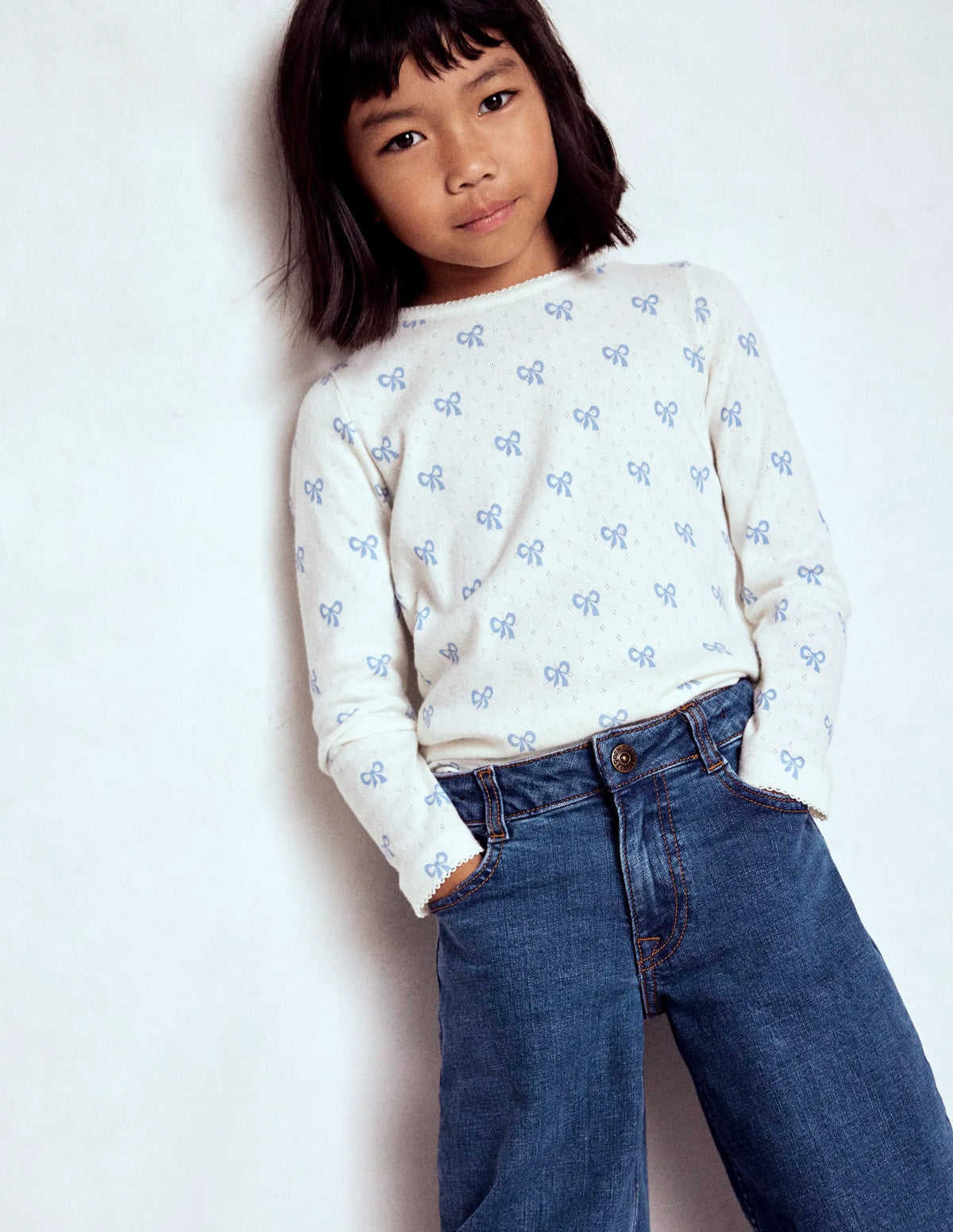 Long Sleeve Pointelle Top-Multi Bows