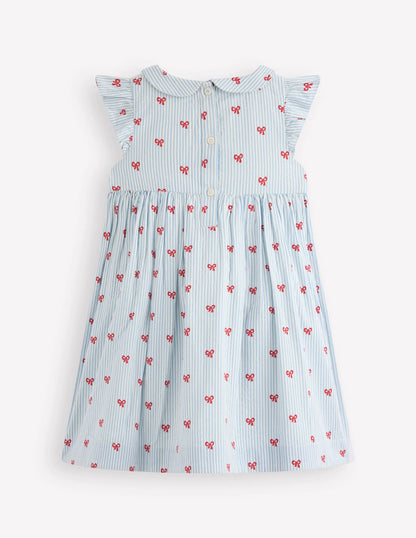 Adeline Smocked Dress-Glacier Blue Spaced Tiny Bows