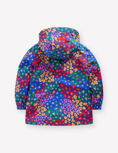 Waterproof Pack-away Jacket-Bright Blue Multi Leopard