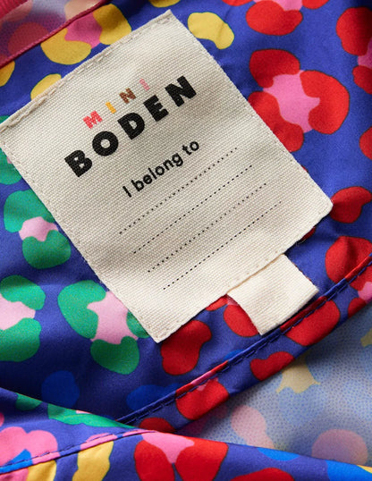 Waterproof Pack-away Jacket-Bright Blue Multi Leopard