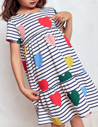 Ariel Twirly Jersey Dress-Multi Heart Stripe