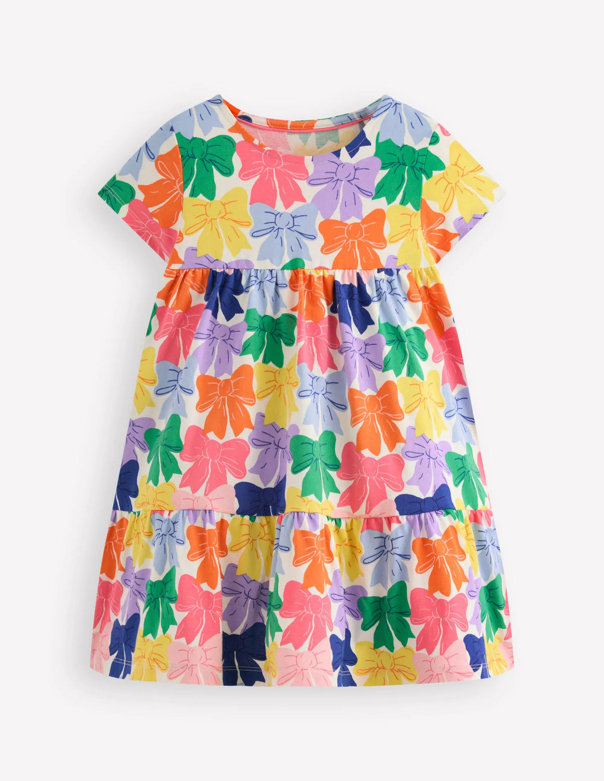 Ariel Twirly Jersey Dress-Multi Rainbow Bows