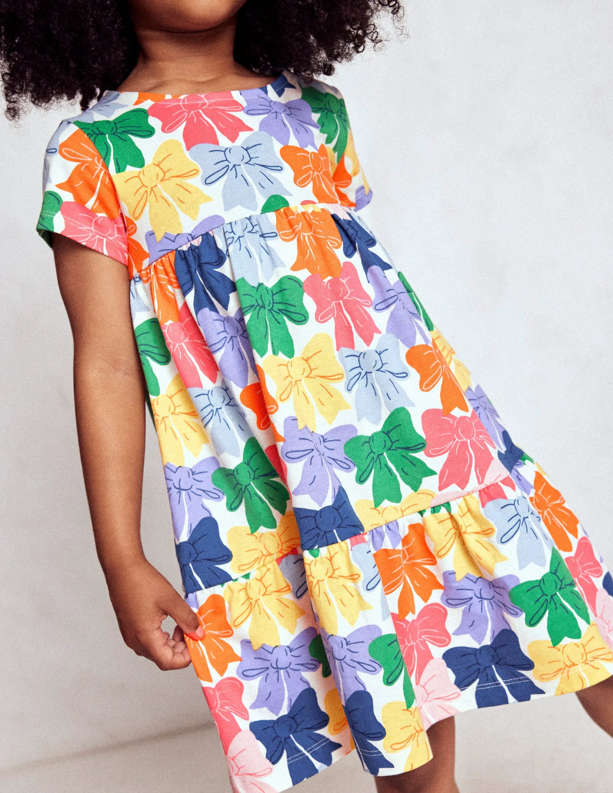 Ariel Twirly Jersey Dress-Multi Rainbow Bows