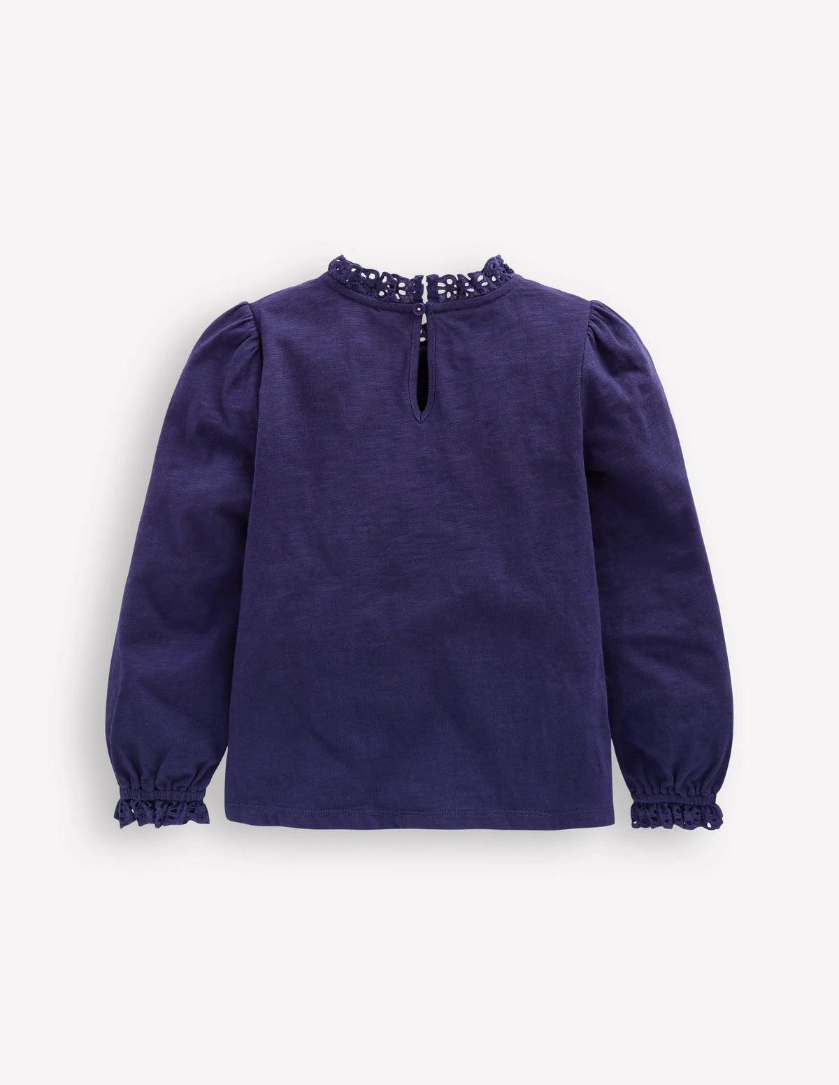 Broderie Trim Jersey Top-Starboard Blue