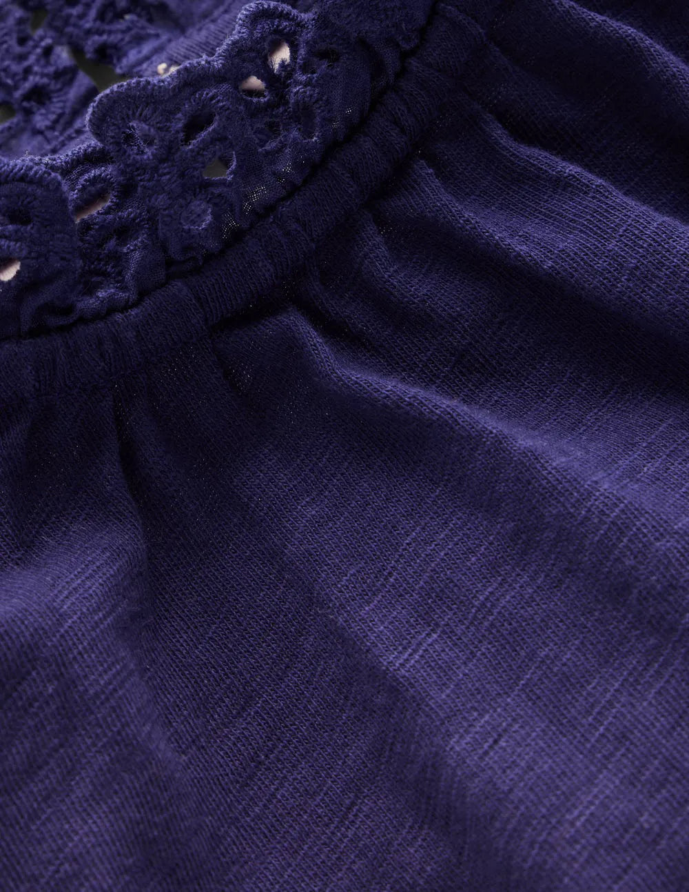 Broderie Trim Jersey Top-Starboard Blue