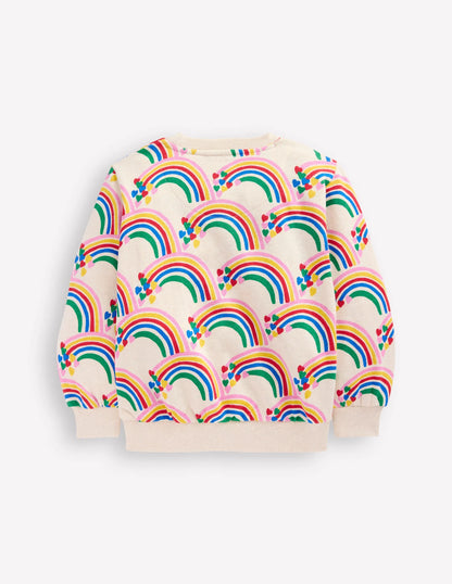 Printed Sweatshirt-Oatmeal Marl Rainbow Hearts