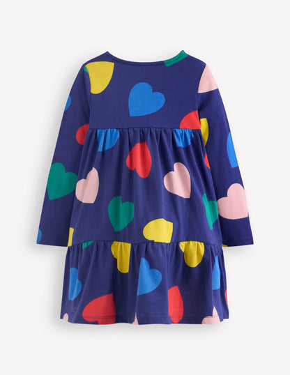 Ariel Long Sleeve Twirly Dress-Starboard Blue Hearts