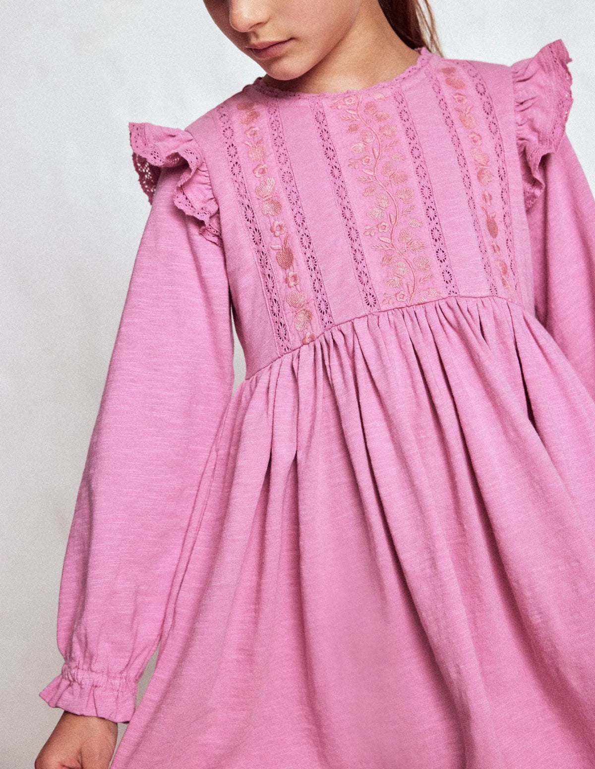 Lace Trim Jersey Dress-Formica Pink