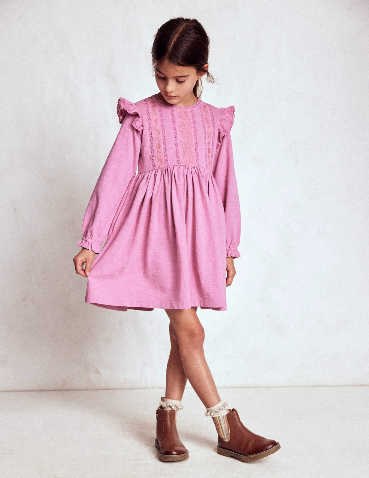 Lace Trim Jersey Dress-Formica Pink