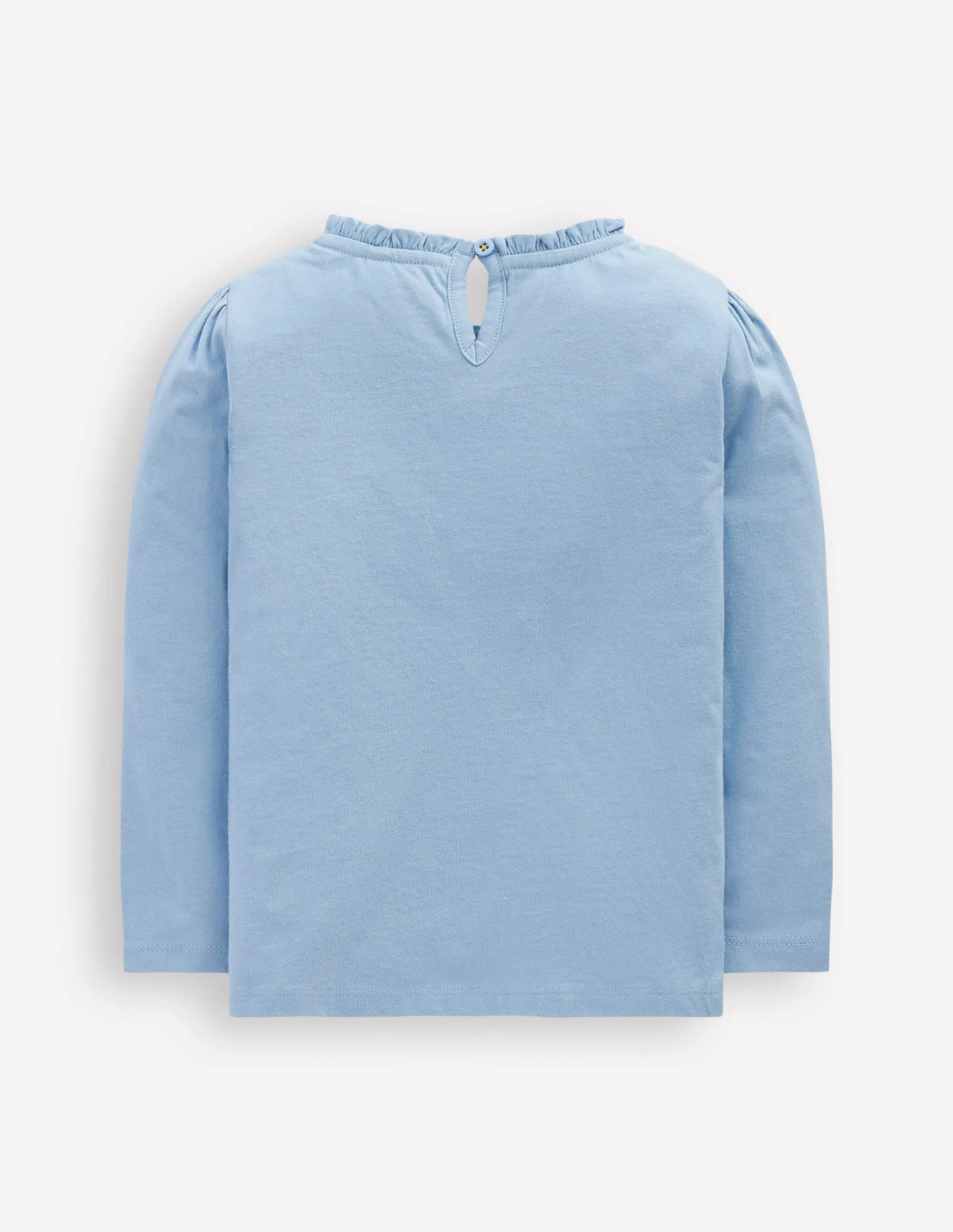 Frill Neck Appliqué T-shirt-Glacier Blue Flowers