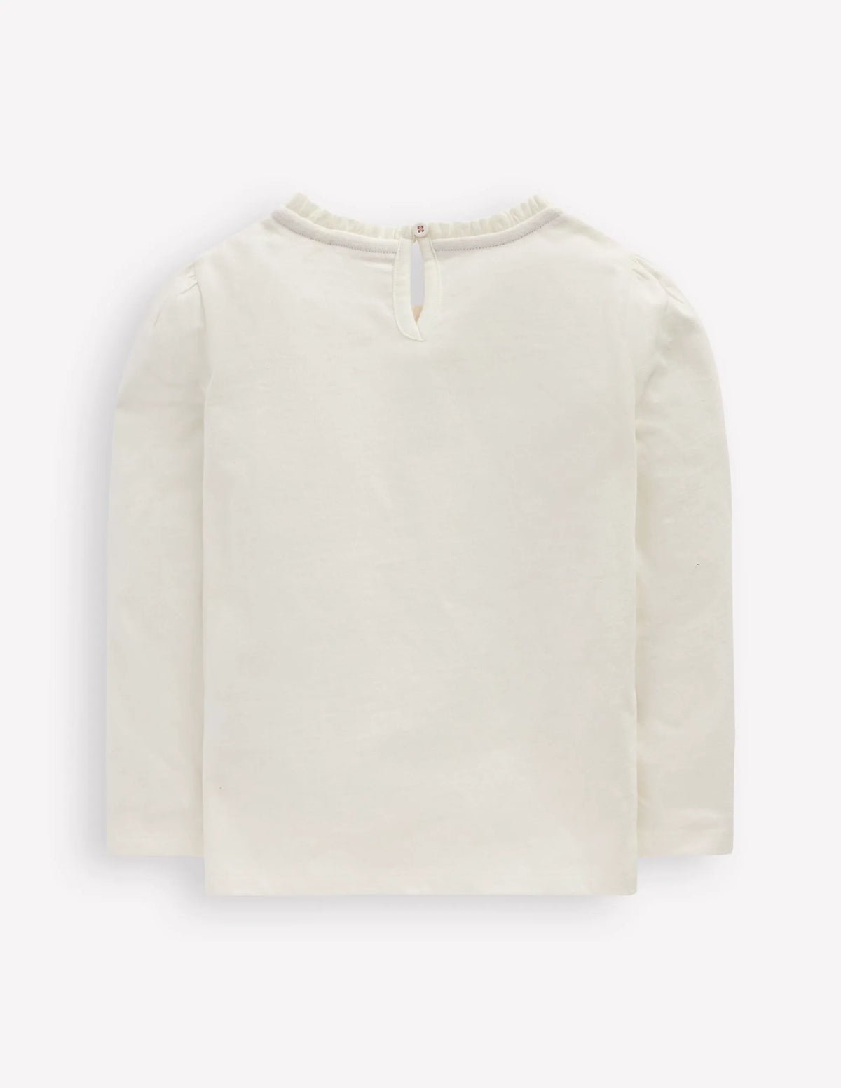 Frill Neck Appliqué T-shirt-Soft Ivory Hearts