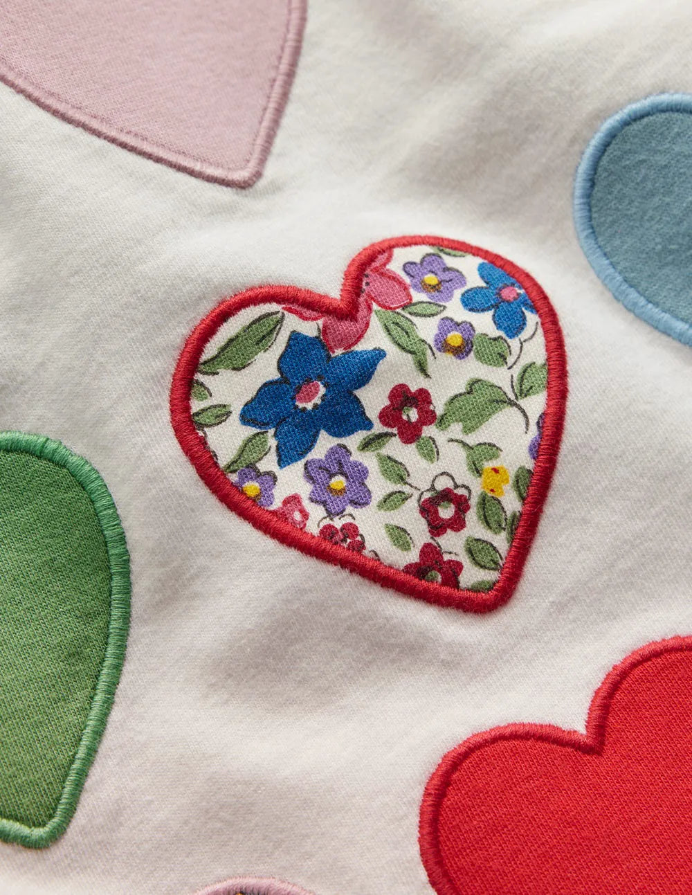 Frill Neck Appliqué T-shirt-Soft Ivory Hearts