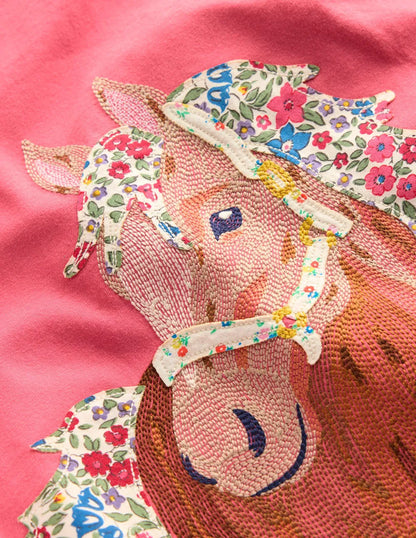 Long Sleeve Superstitch Tee-Rose Pink Horses