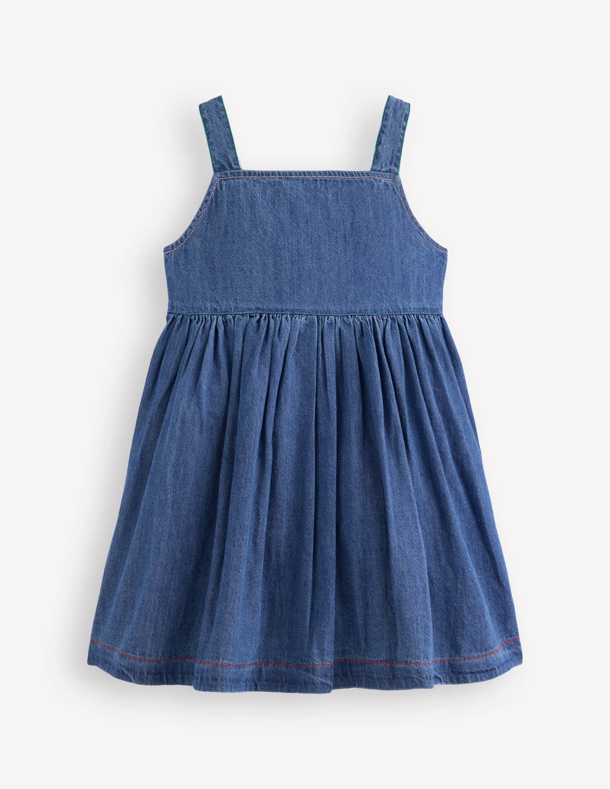 Button-through Pinafore Dress-Mid Vintage Denim