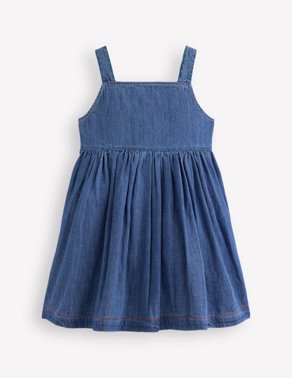 Button-through Pinafore Dress-Mid Vintage Denim