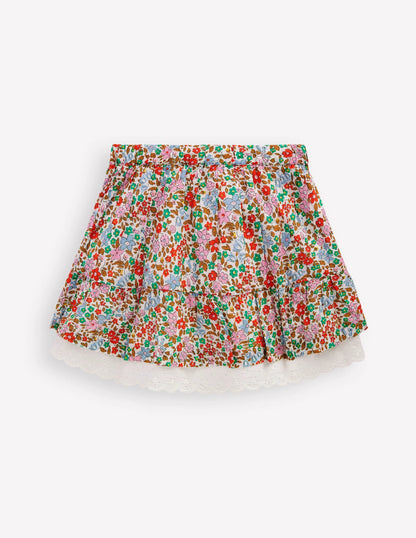 Printed Pull-on Woven Skirt-Rose Pink Flowerbed