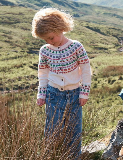 Edie Fair Isle Logo Cardigan-Ecru Marl Fruit