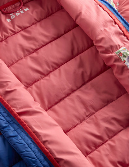 Pack-away Padded Jacket-Floral Colourblock