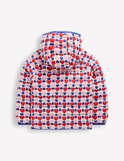 Pack-away Padded Jacket-Poppy Red Geo Heart