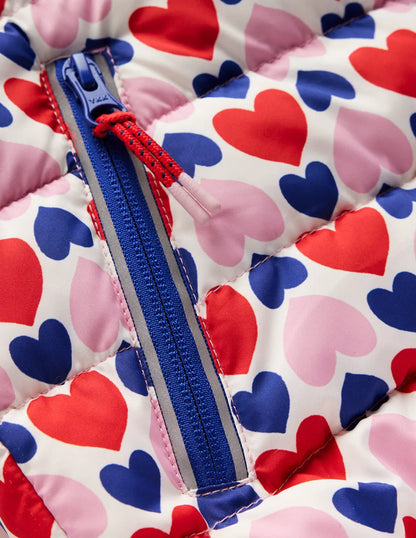Pack-away Padded Jacket-Poppy Red Geo Heart