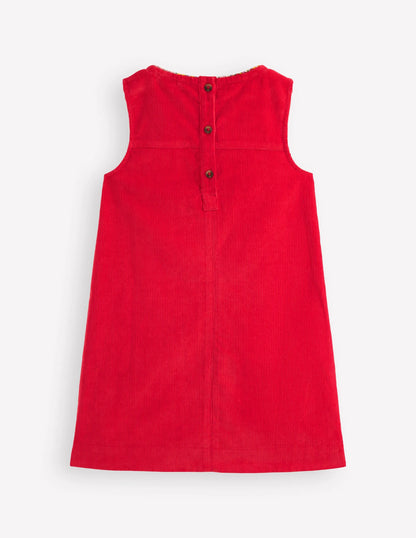 Saffy Cord Pinafore Dress-Poppy Red