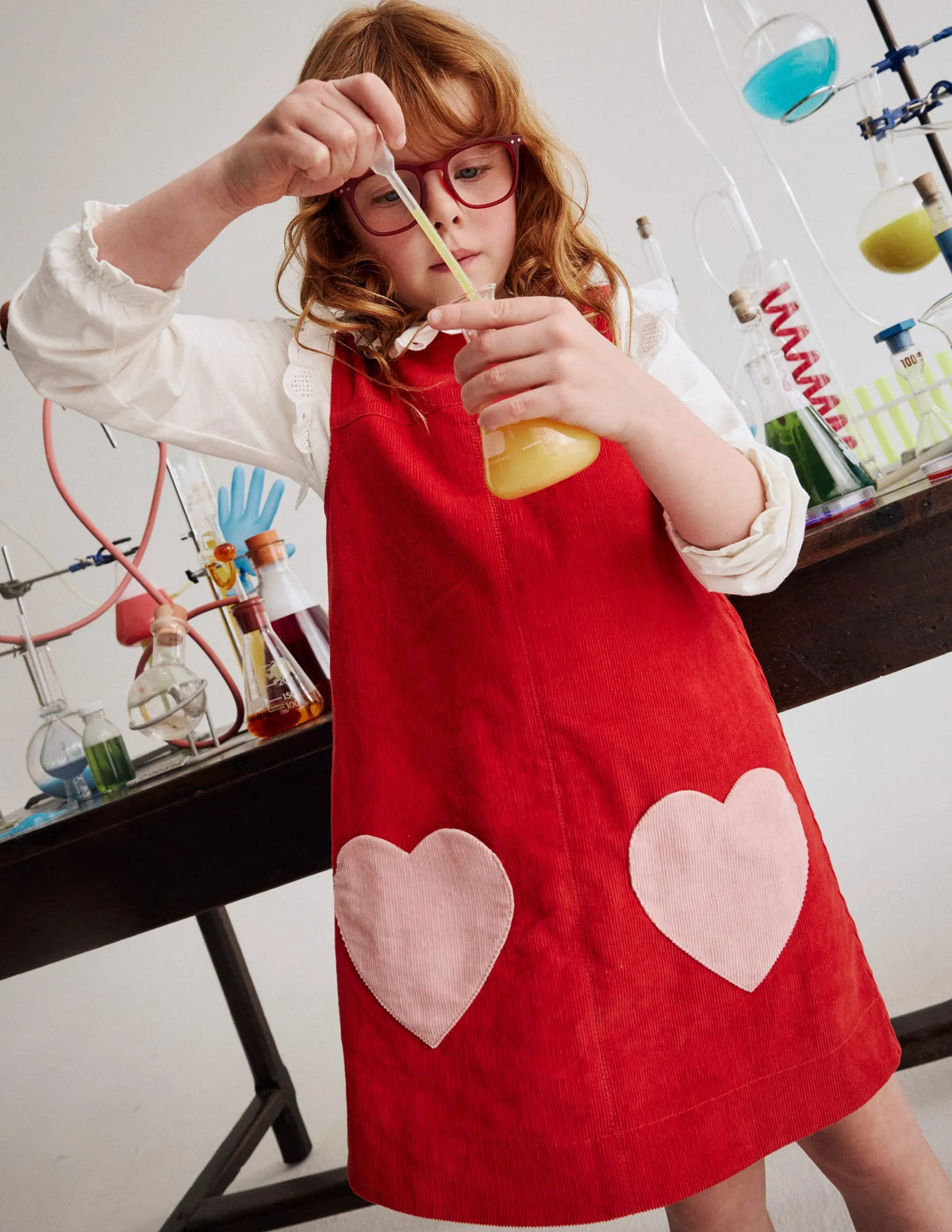 Saffy Cord Pinafore Dress-Poppy Red