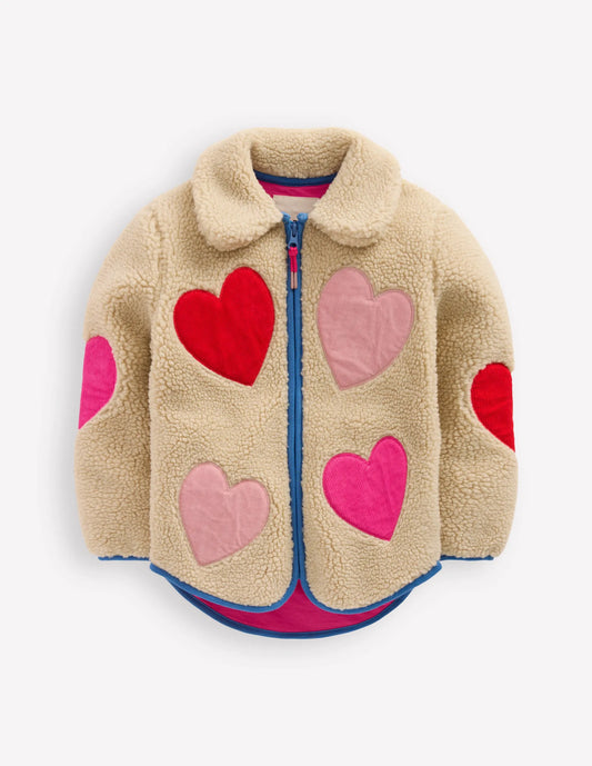 Collared Borg Zip Through-Applique Hearts