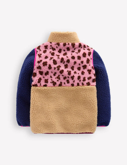 2-in-1 Borg Jacket-Pink Leopard