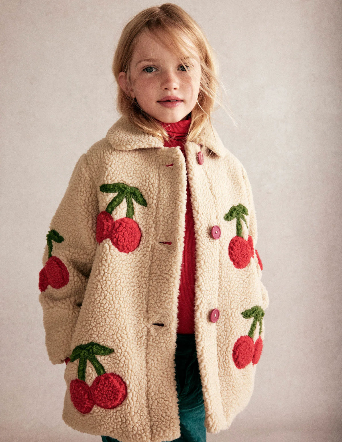 Borg Interest Jacket-Cherry Applique