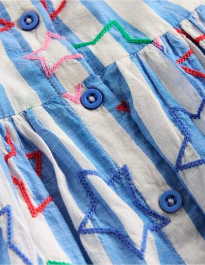 Remy Button Through Dress-Peacock Plume Blue Star