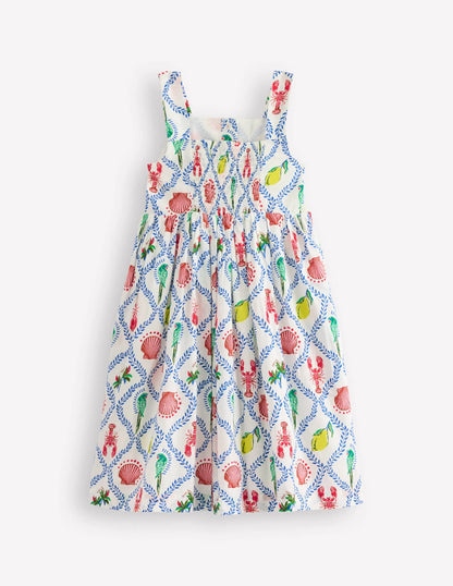 Remy Button Through Dress-Multi Holiday Tile