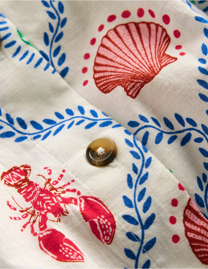 Remy Button Through Dress-Multi Holiday Tile