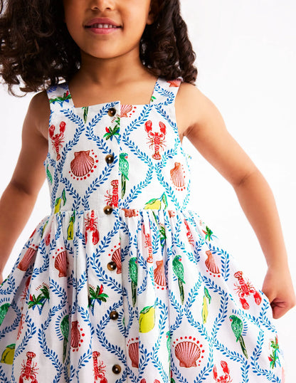 Remy Button Through Dress-Multi Holiday Tile