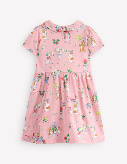 Peter Pan Collar Jersey Dress-Vintage Pink May Day