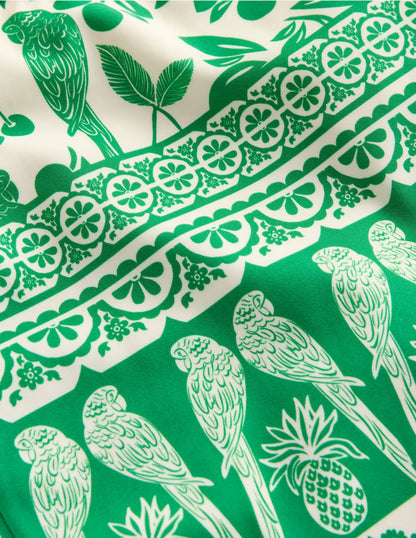 Cross-back Tankini Top-Rich Emerald Parrot Palm