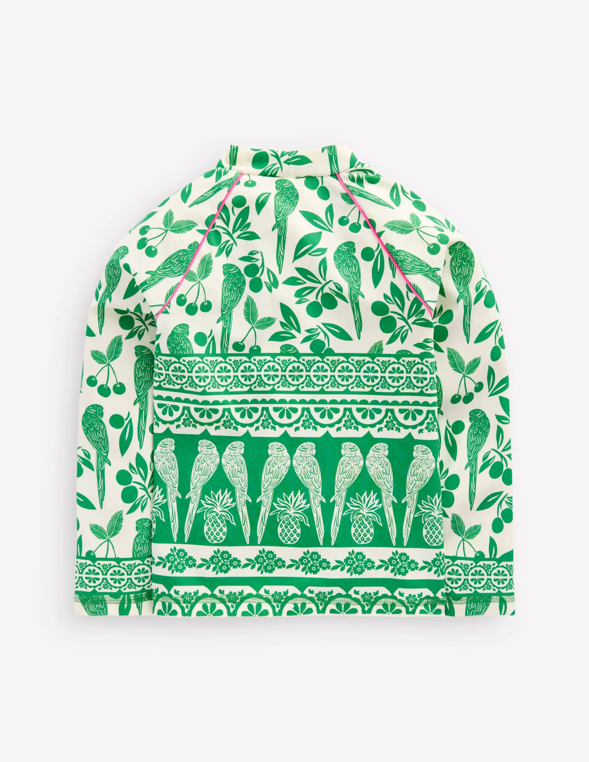 Sun Safe Patterned Rash Vest-Rich Emerald Parrot Palm