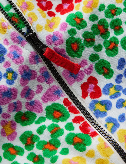 Romie Towelling Zip Throw-On-Multi Rainbow Leopard