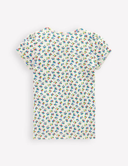 Short Sleeve Pointelle Top-Soft Ivory Ditsy Floral