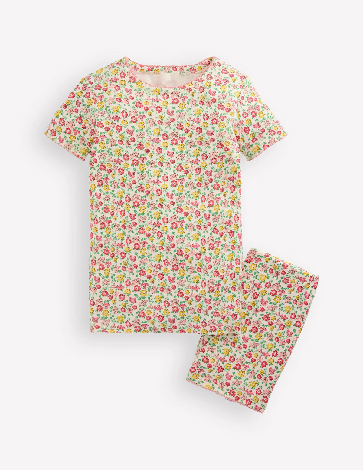 Snug Short John Pajamas-Multi Summer Flowerbed