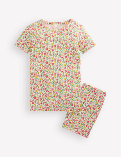 Snug Short John Pajamas-Multi Summer Flowerbed