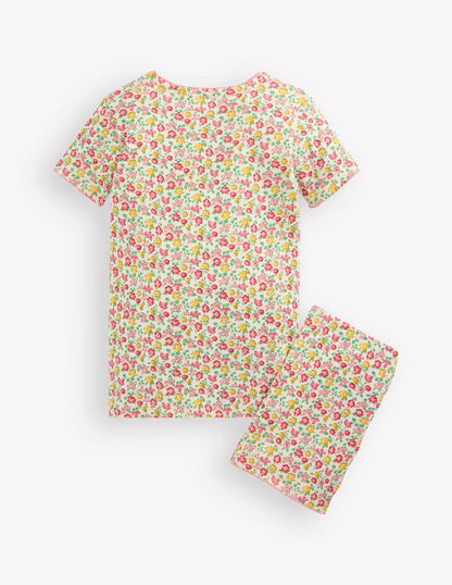 Snug Short John Pajamas-Multi Summer Flowerbed
