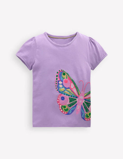 Puff Sleeve Superstitch Top-Parma Violet Purple Butterfly
