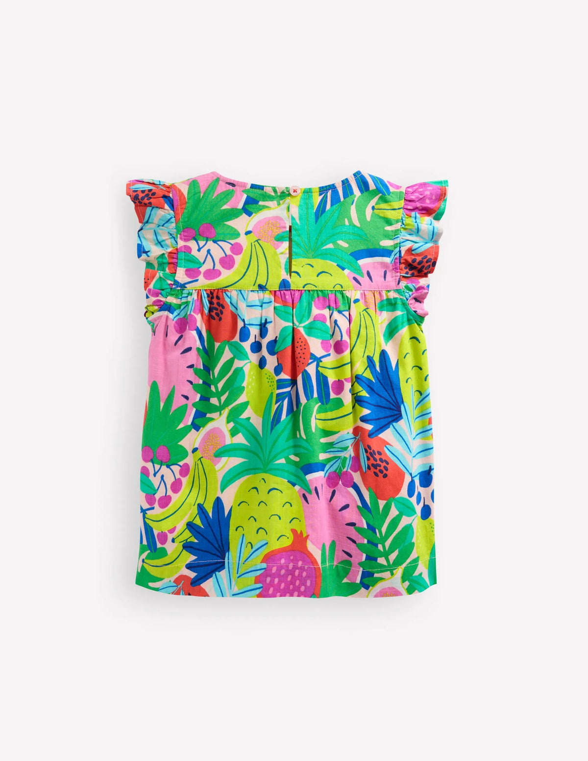 Frill Sleeve Woven Top-Multi Tropical Fruit