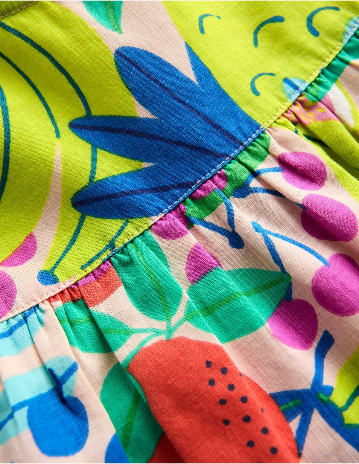Frill Sleeve Woven Top-Multi Tropical Fruit