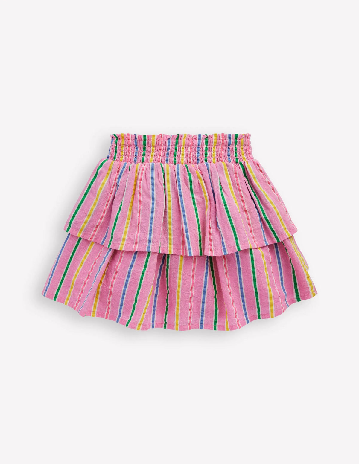 Tiered Woven Skirt-Pink Multi Stripe