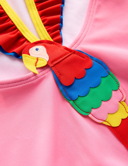 Hallie Frill Strap Swimsuit-Strawberry Pink Parrot