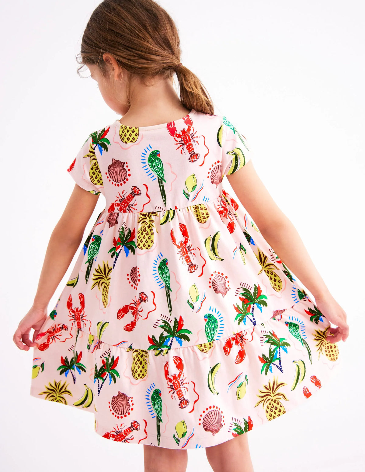 Ariel Twirly Jersey Dress-Chalk Pink Tropical Print