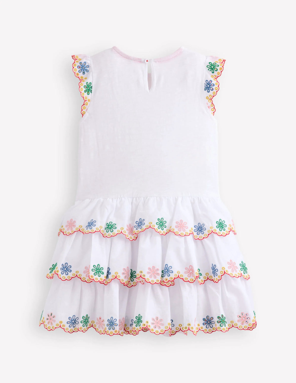 Broderie Mix Jersey Dress-White Rainbow