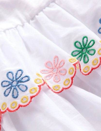 Broderie Mix Jersey Dress-White Rainbow