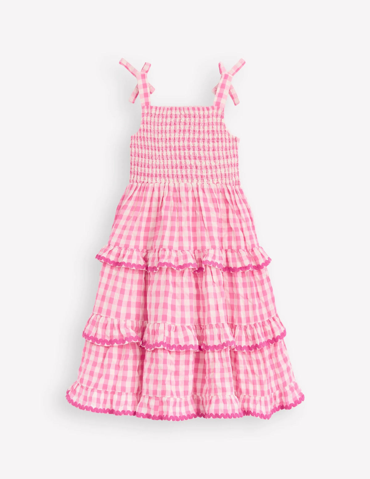 Odette Tiered Woven Sundress-Pink Gingham Daisies